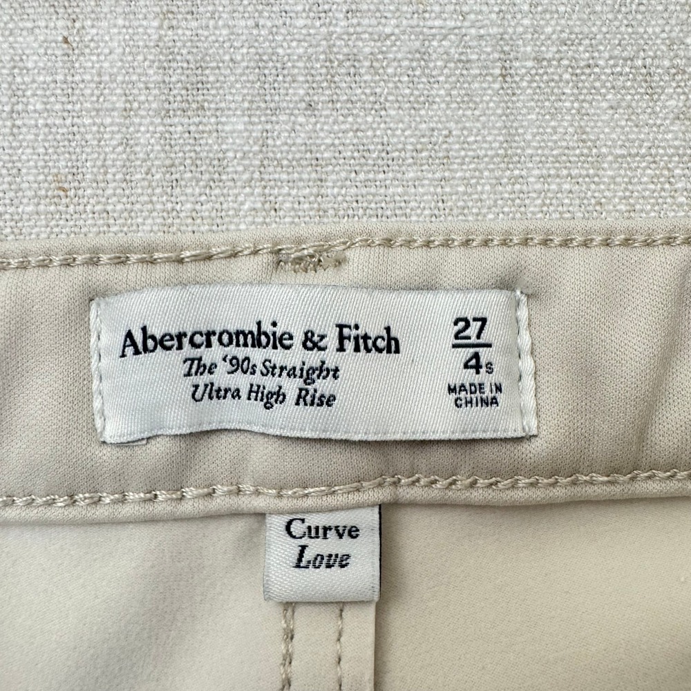 Abercrombie Curve Love 90s Straight Jeans 27 4Short Ivory Faux Leather High Rise - Picture 5 of 16